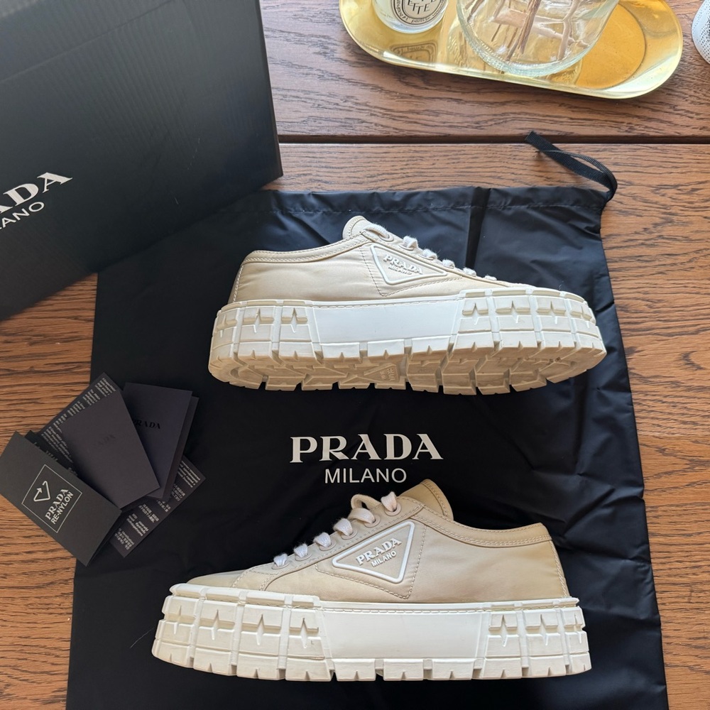 Prada Beige Sneakers Gabardine Wheel Platform lightly used